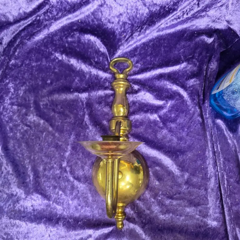 Vintage Brass-Plated Wall Candle Sconce Chamberstick Style Colonial Decor 13.5